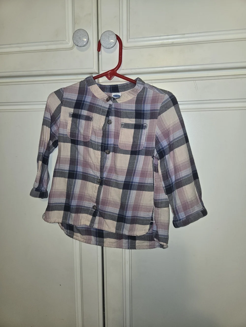 Old Navy Girls' Plaid Button-Down Shirt - Pink, Blue & Gray